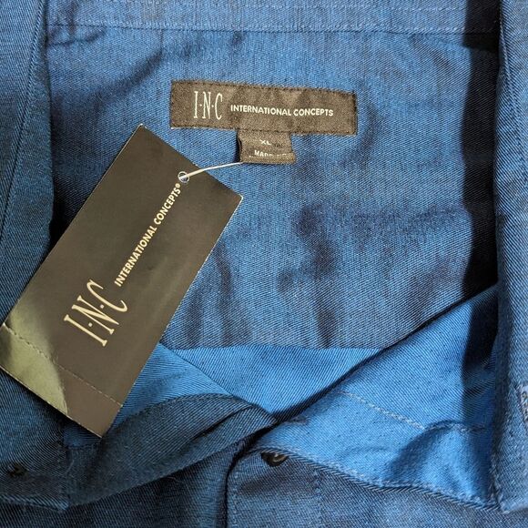 NWT Men's INC Pindot Colbot/Navy Blue Long Sleeve Dress Shirt - Picture 3 of 12